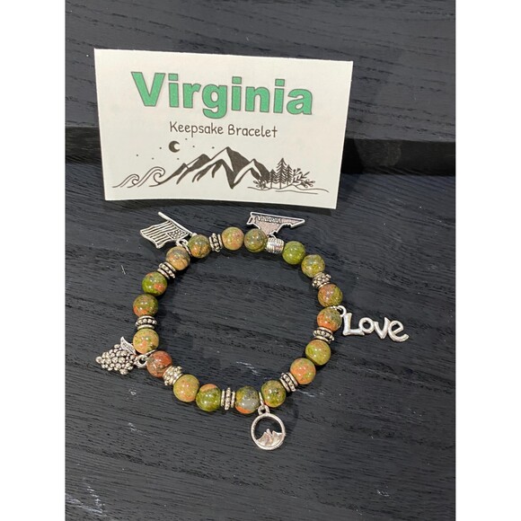 Virginia Keepsake Charm Bracelet Stretch Unakite - Picture 1 of 3